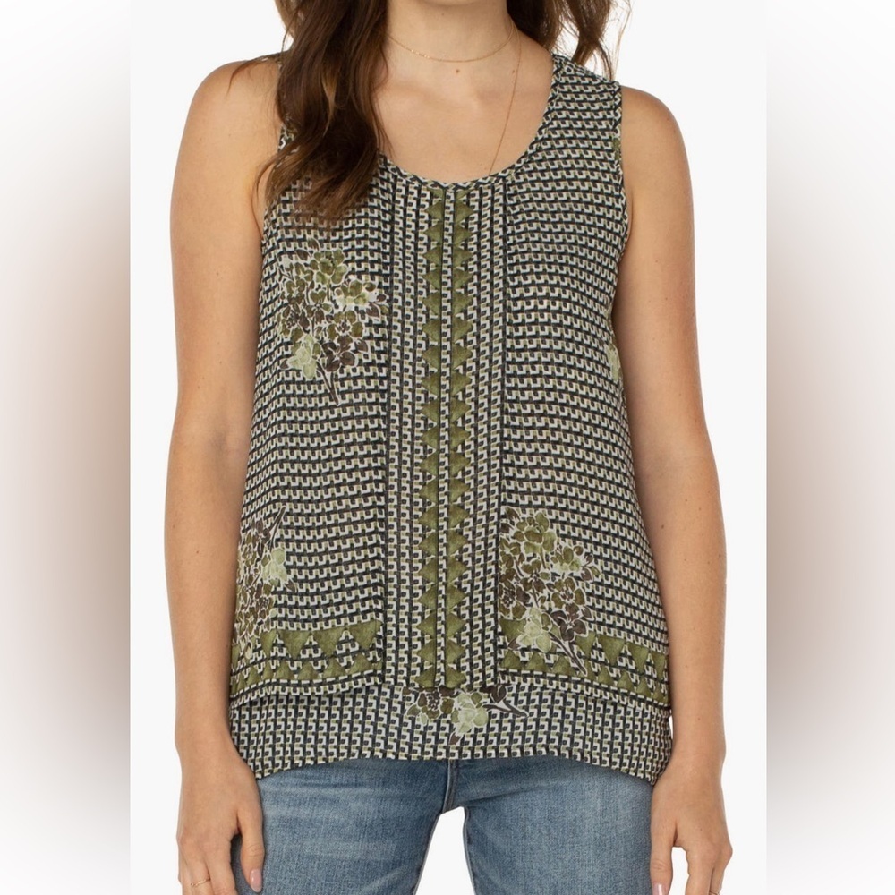 Liverpool Geo Floral Print Double Layer Woven Top in Geo Floral Sz X-Small NWT